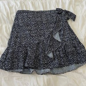 Navy blue Dalmatian print tie ruffle skirt